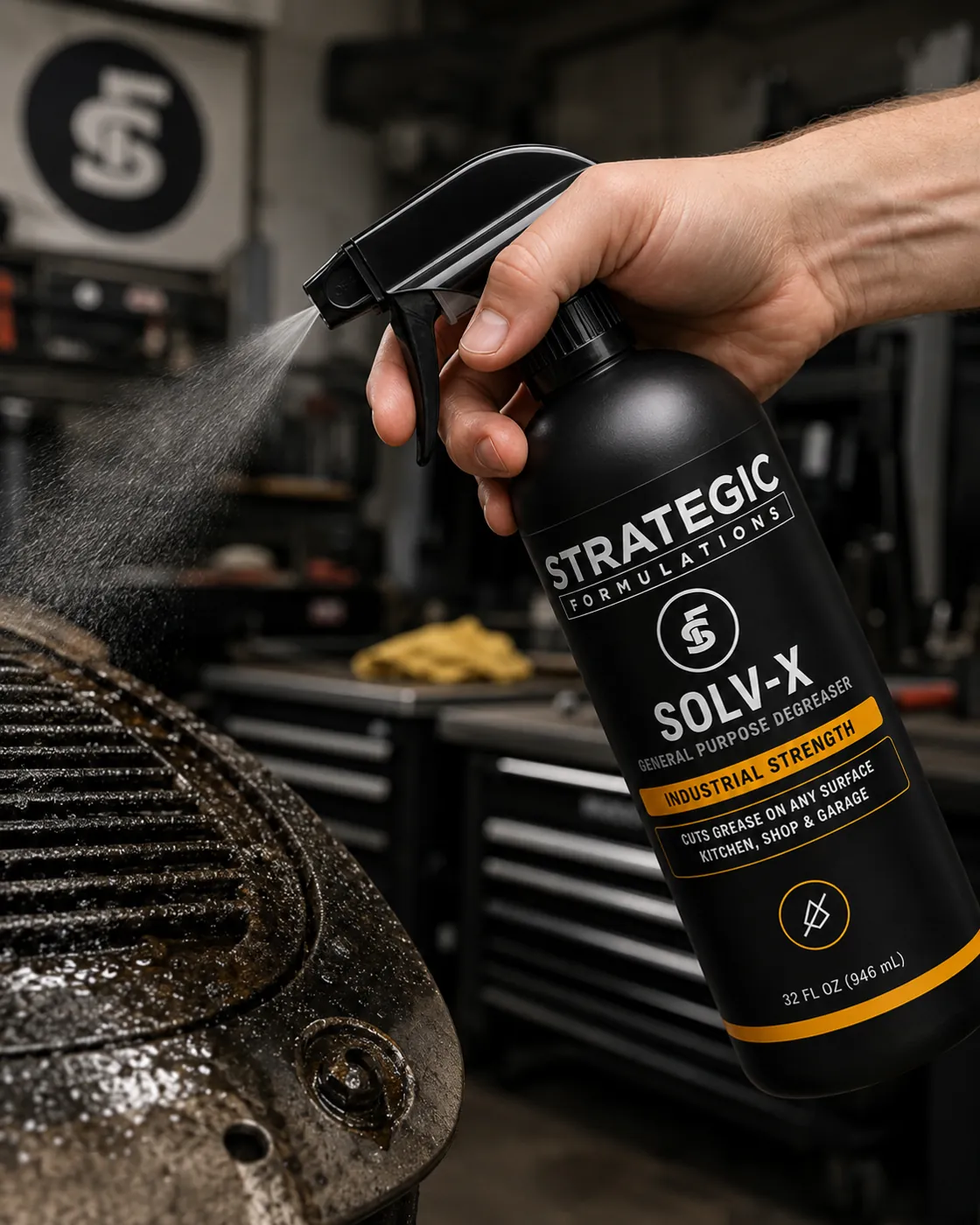 Degreasing a part indoors, out of the sun, with SOLV-X